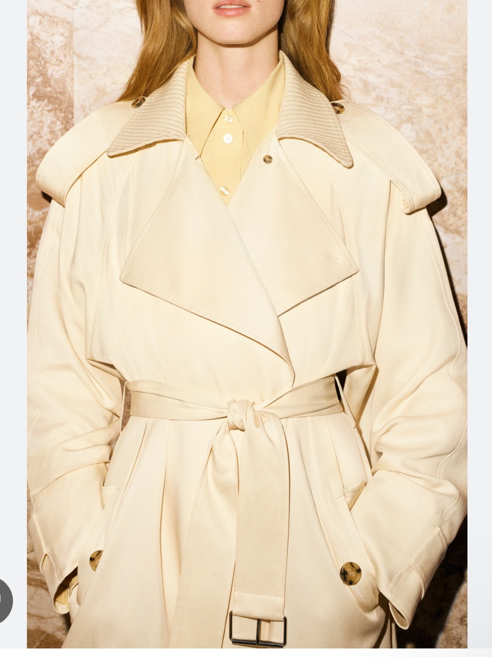 COS Cream Belted Trench Coat with Epaulets